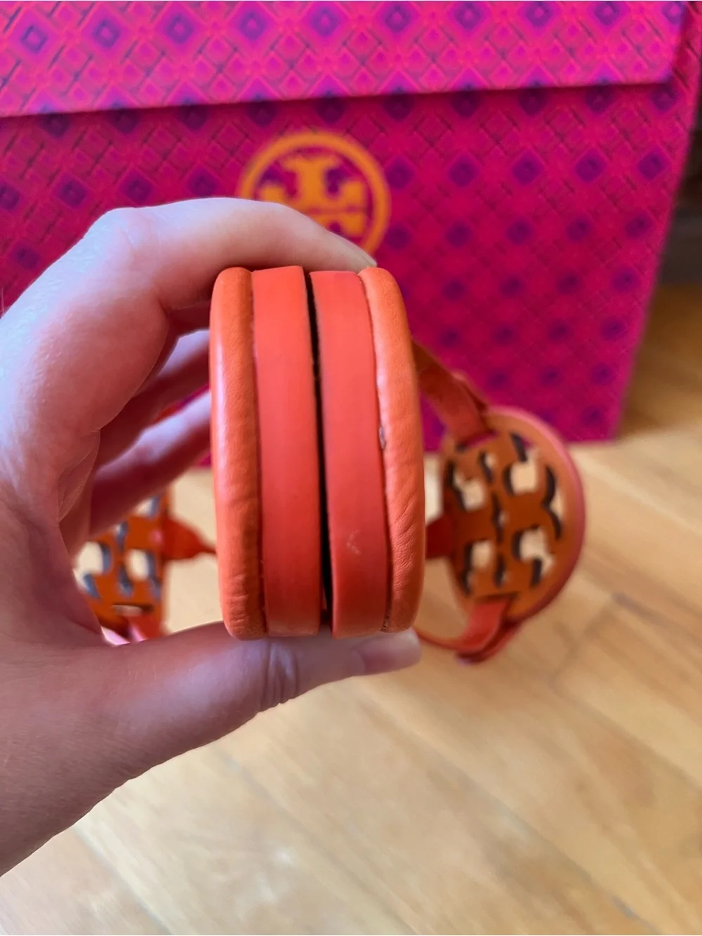 Tory Burch Orange Two-Toned Tumbled Leather Miller Sandals